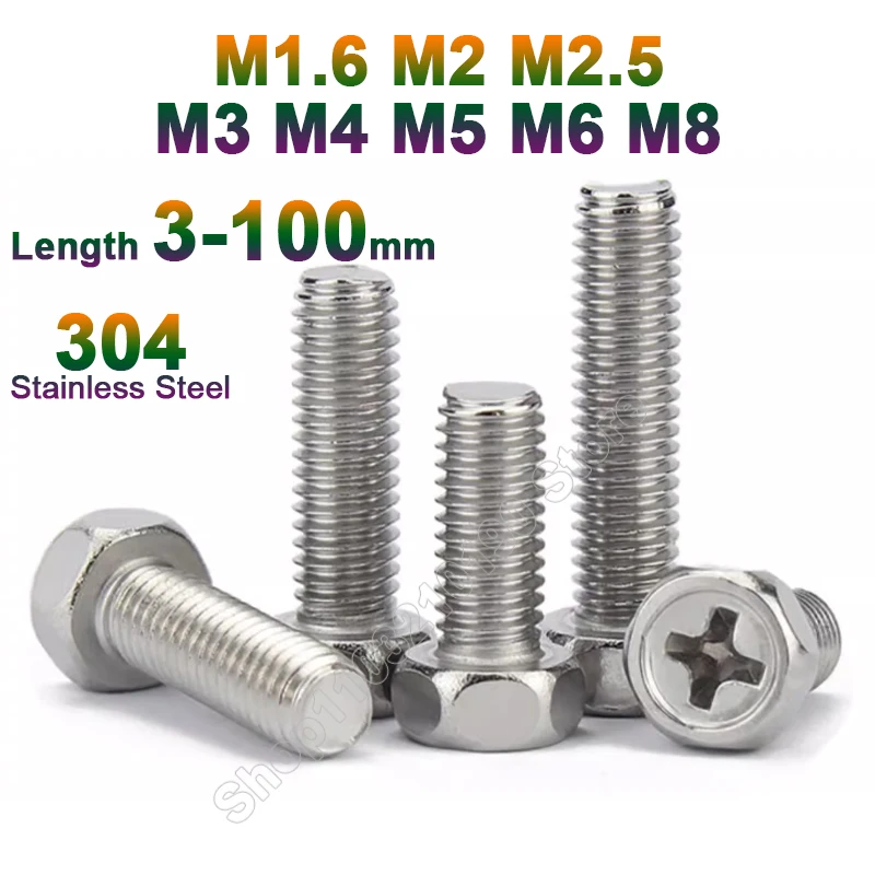 

5-30Pcs M3 M4 M5 M6 M8 304 Stainless Steel Cross Recessed External Hexagon Head Screw Phillips Outside Hex Bolt Length= 5-60mm