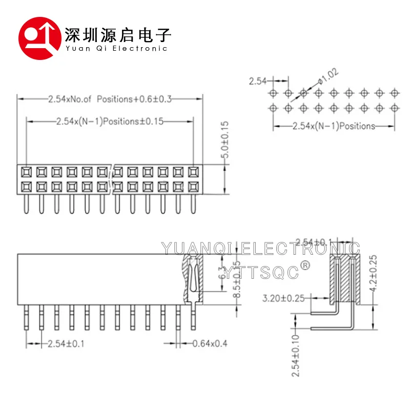 2.54mm R/A 이중 행 암 2 ~ 40P PCB 보드 직각 핀 헤더 소켓 커넥터 핀 헤더 Arduino 용 2*/4/6/10/20/40Pin