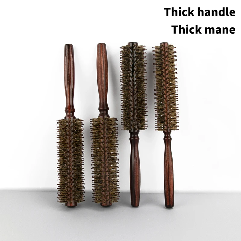 

1Pcs Wood Handle Round Rolling Brush Straight Twill Hair Comb Boar Bristle Round Barrel Hair Curling Brush Hairdressing Tool