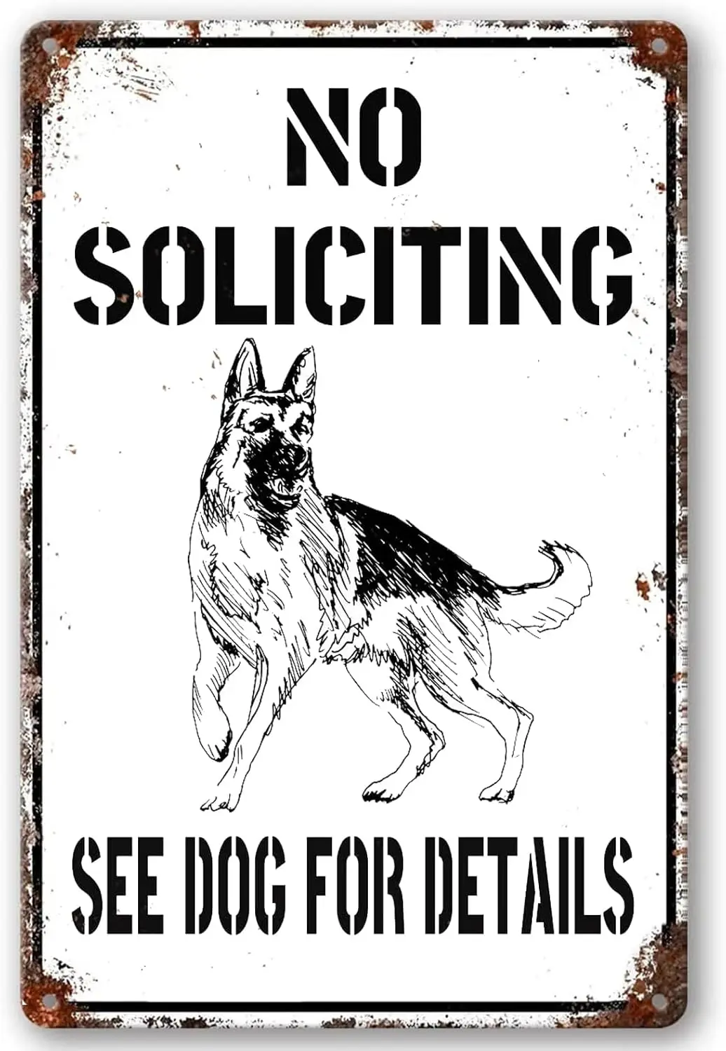 No Soliciting See Dog for Details Funny Warning Sign German Shepherd Wall Decoration No Soliciting Yard Signs for Home Bar Pub C