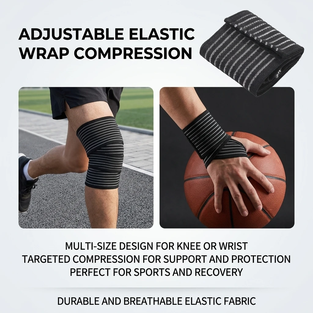 Adjustable Elastic Knee Brace Compression Support Bandage Breathable Mesh Knee Wrap with Tape for Basketball Running Joint Pain