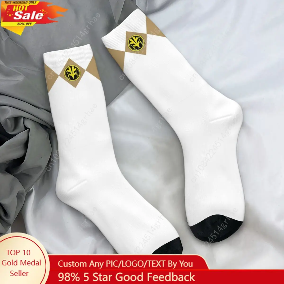 Mmpr branco ranger com moeda meias televisão americana retro meias unisex masculino qualidade meias de skate outono meias antiderrapantes