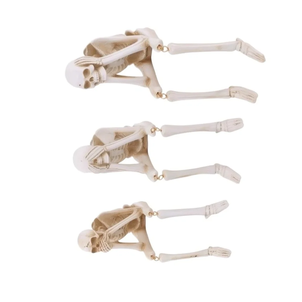 Spooky Tabletop Figure Halloween Skeleton Resin Classic Three Monkeys Motif Compact 8x9x20cm Size Conversation Starter Piece