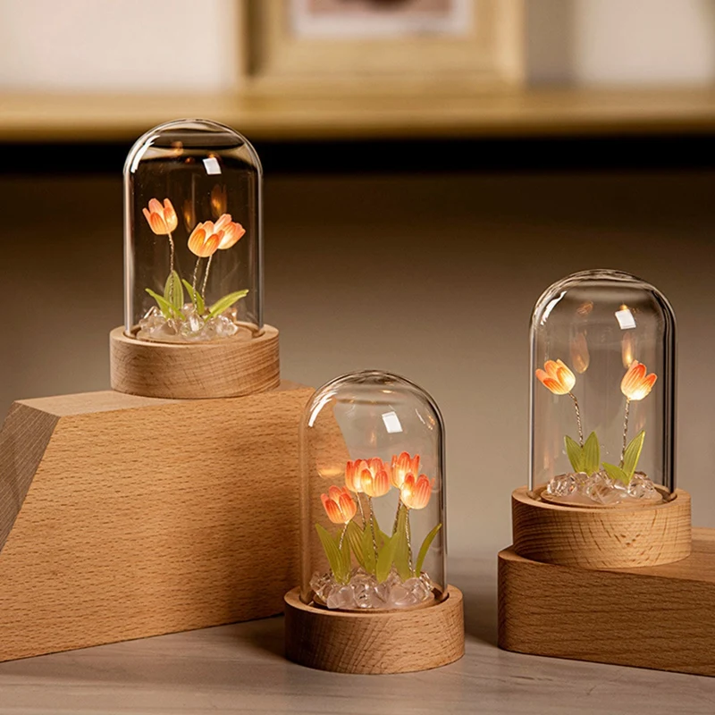 Tulip Night Light fatto a mano materiale fai da te Tulip Girl Living Room Night Light lampada da tavolo romantica lampada ambientale viola