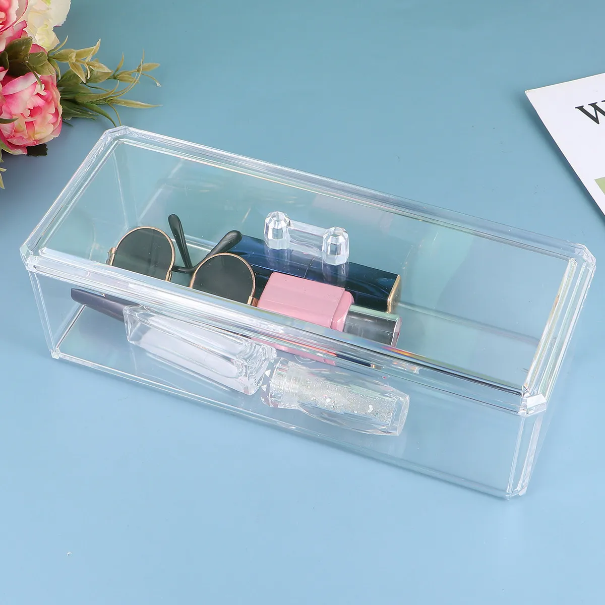 

Двухслойный прозрачный акриловый органайзер для кистей для макияжа, прочный и легкий контейнер для кистей и косметических инструментов на рабочий стол