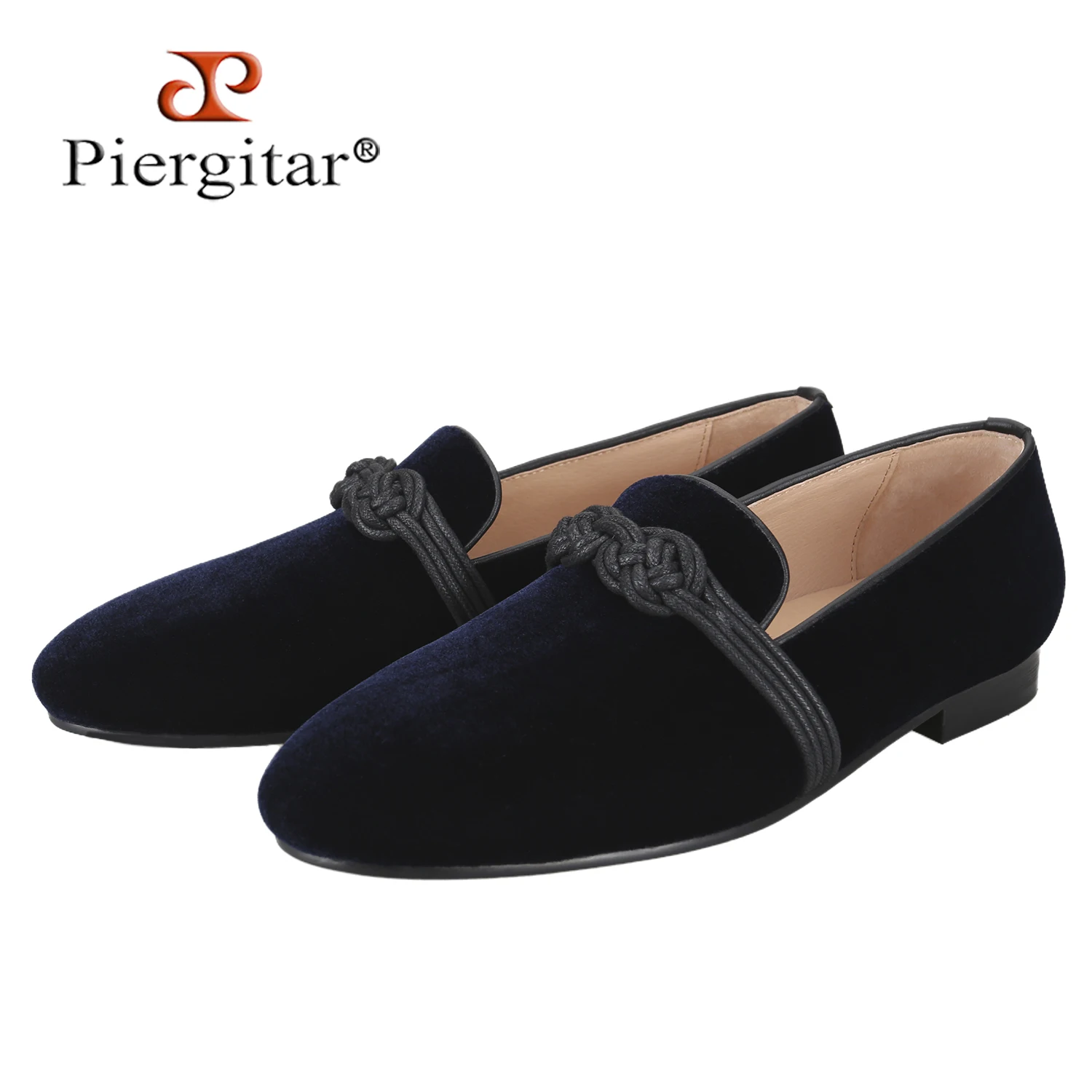 Piergitar Summer Style Handmade Leather Rope Design Men's Loafers Breathable Leather Insole Velvet Smoking Slippers Plus Size