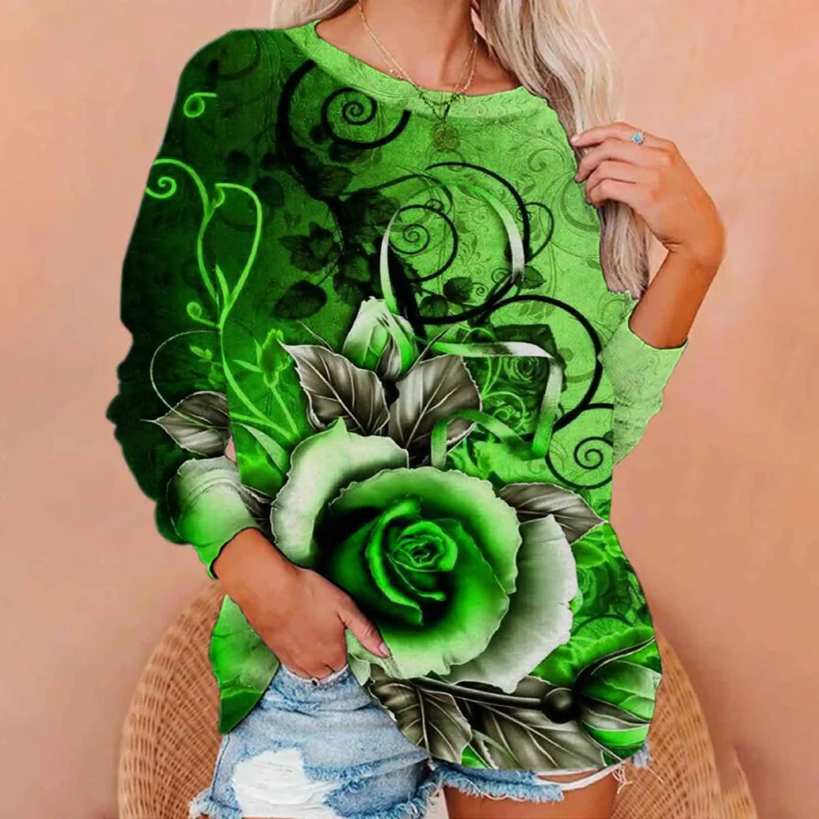 Mode Bloemen Bloem 3D Print Sweatshirts Vrouwen Raglan Lange Mouwen Hoodie Casual Trui Harajuku Y2k Tops Vrouwelijke Kleding