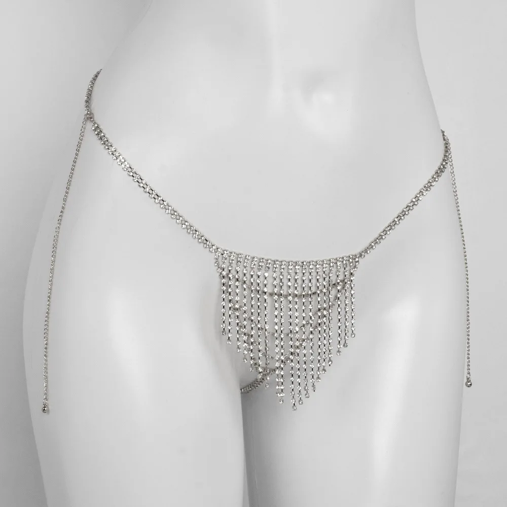 CUIER Vollbesetzte Strass-Kristall-Diamant-Fransen Sexy Taillenkette Tanga-Unterwäsche mit Ketten Nachtclub-Körperkette Accessoires – Detail 4