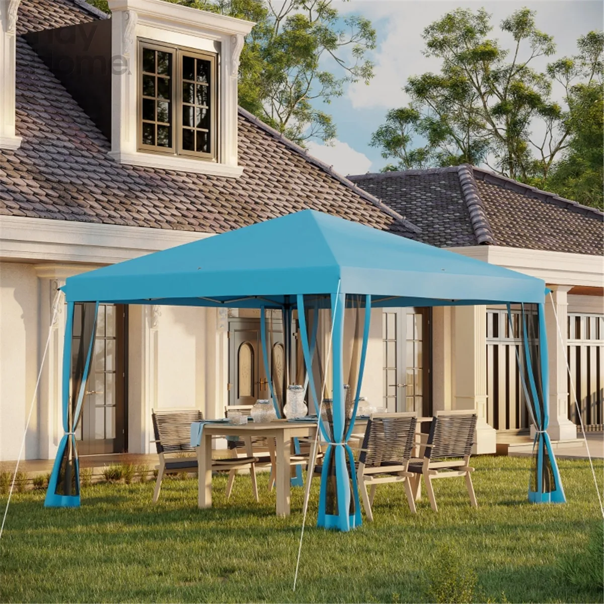 

3X3M Pop Up Canopy Party Tent, Adjustable Gazebo with Netting, Outdoor Patio Blue, outdoor furniture