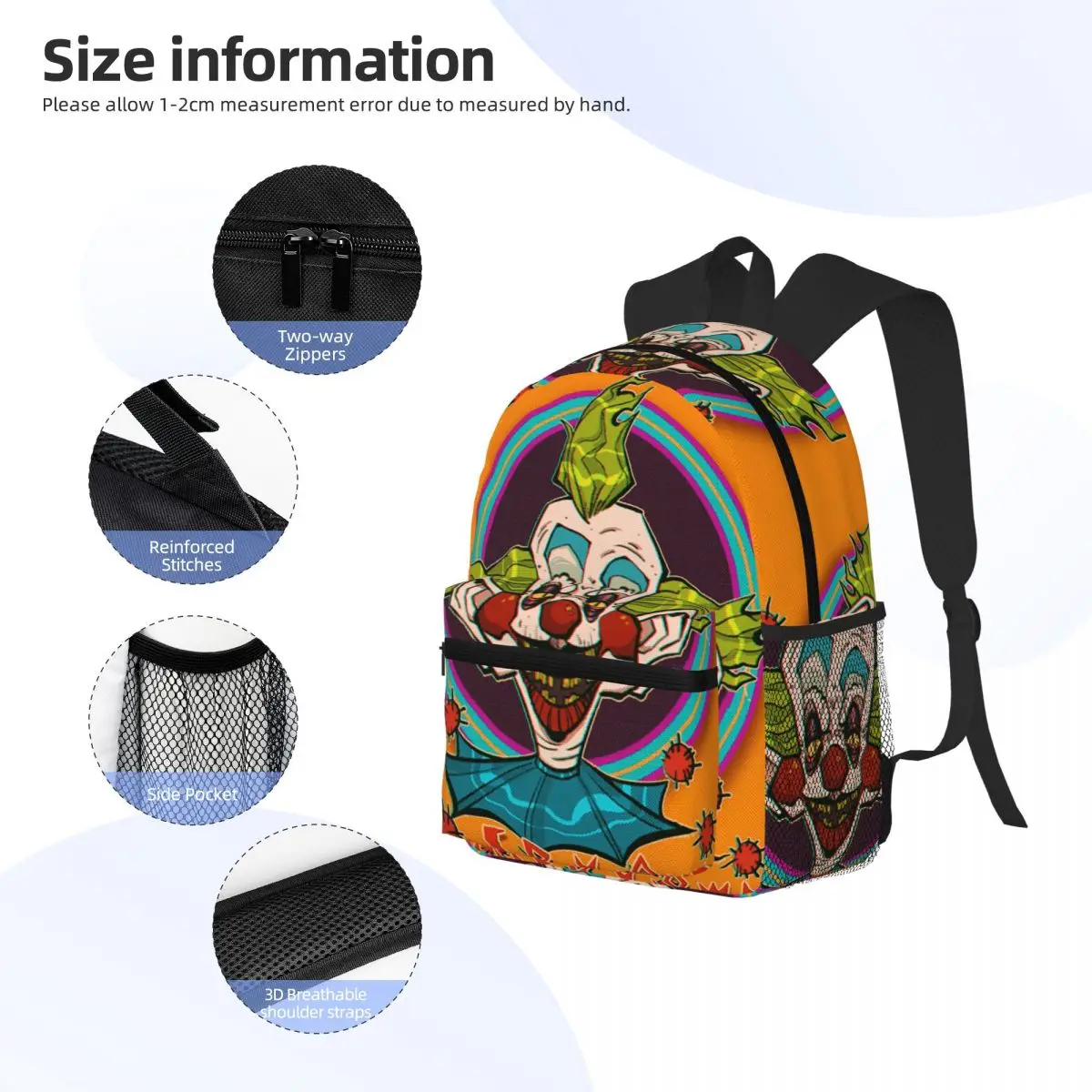 Killer Klowns From Outer Space Zaino per studenti Borsa da scuola Zaino da viaggio per escursionismo per borse a tracolla per libri alla moda per ragazzi e ragazze