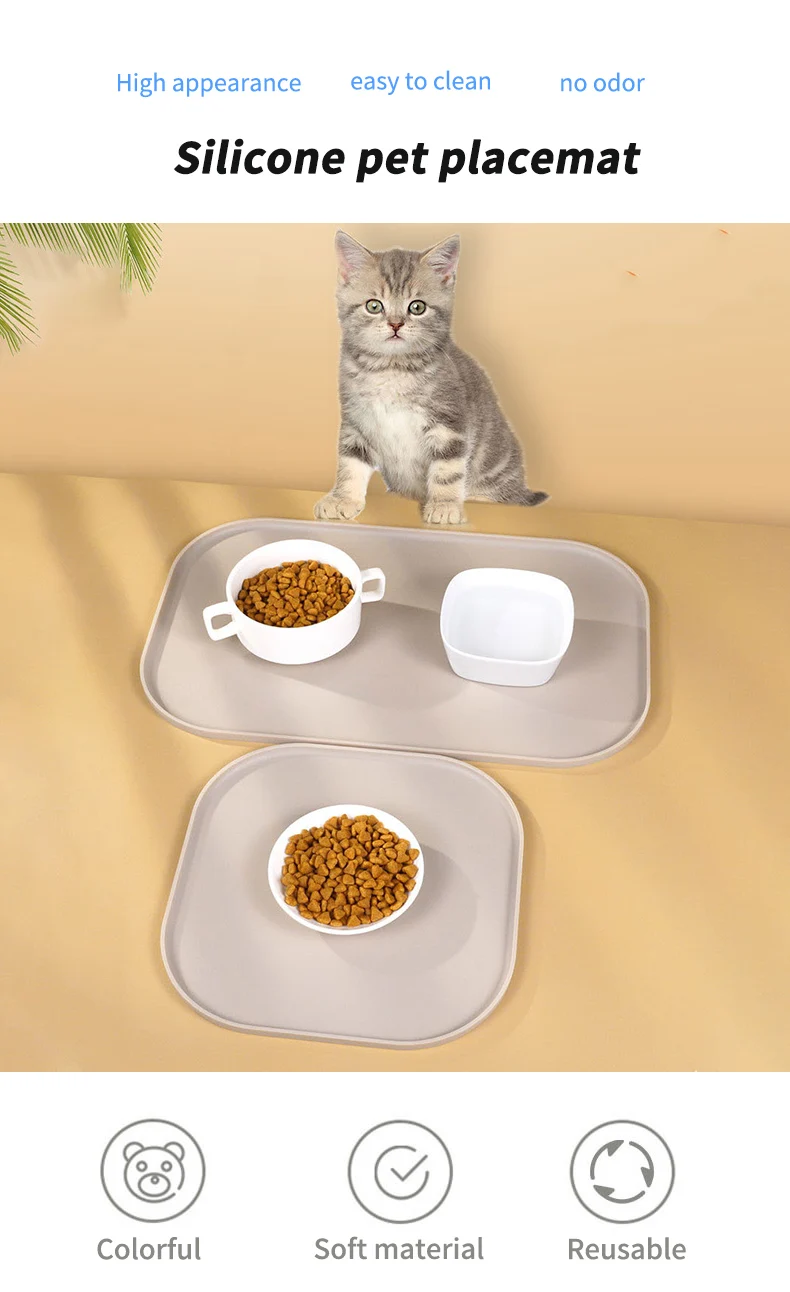 3-Farben-Haustier-Futtermatten, aus Silikon, weich und leicht zu reinigen, Katzen-Futtermatten, quadratische Futtermatten zum Fressen – Detail 1