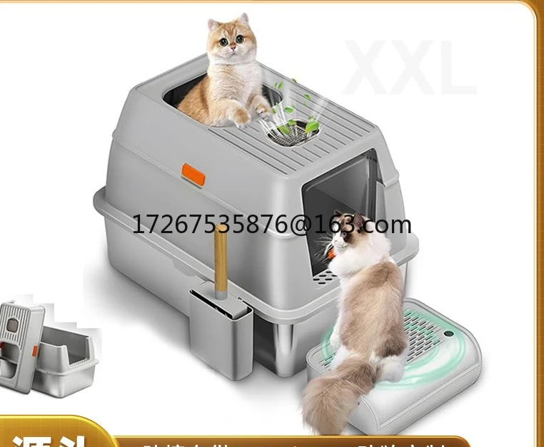 

Fully enclosed stainless steel cat litter box large deodorant oversized cat toilet closed cat litter box pet supplies