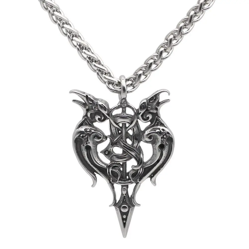 

Norse Viking Celtic Knot Amulet Raven Crow Pendant Stainless Steel Necklace Chains