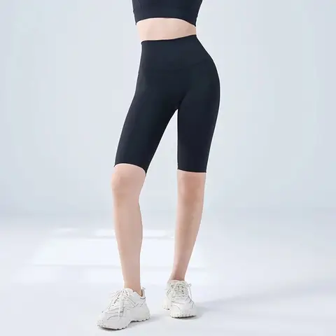 Women High Waist Naked Feel No  Toe Biker Shorts Butt Lifting Tight Fitness Yoga Five Points Pants Summer