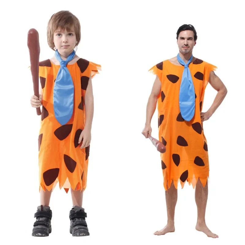 Fred Cosplay Anime Flintstones Costumes Adult Kid Primitive Savages Costume Orange Colthing Carnival Party Halloween