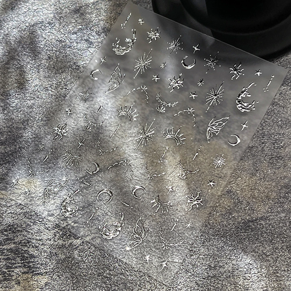 1 ورقة الذهبي الفضة نجوم القمر مسمار الفن ملصق الرجعية لامع مانيكير المنزلق ثلاثية الأبعاد فراشة مسمار المتزلجون الشارات النساء الفتيات #2