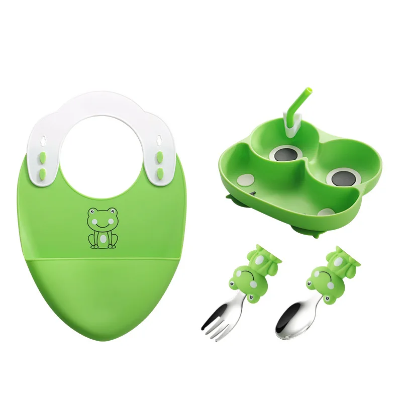 مجموعة أطباق صمغ سيليكون للأطفال ، ملعقة للأطفال ، كوب شفط ، أدوات طعام ، درجة غذائية ، وجبة ، هدية عيد الميلاد #5