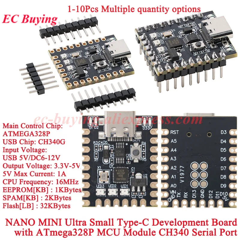 10Pcs/1pc NANO V3.0 Nano SuperMini Type-C Development Board Atmega328p Chip Ch340 Serial Port For Arduino Mini Core MCU Module
