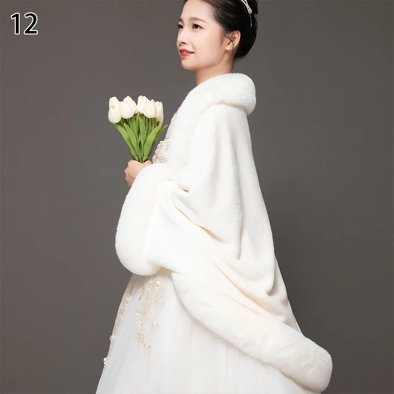 Women Luxury Faux Fur Shawl Scarves Lady Plush Scarf Stole Cover Up For Wedding Party Coat Cloak Bridal Fur Shrug Wrap Cape