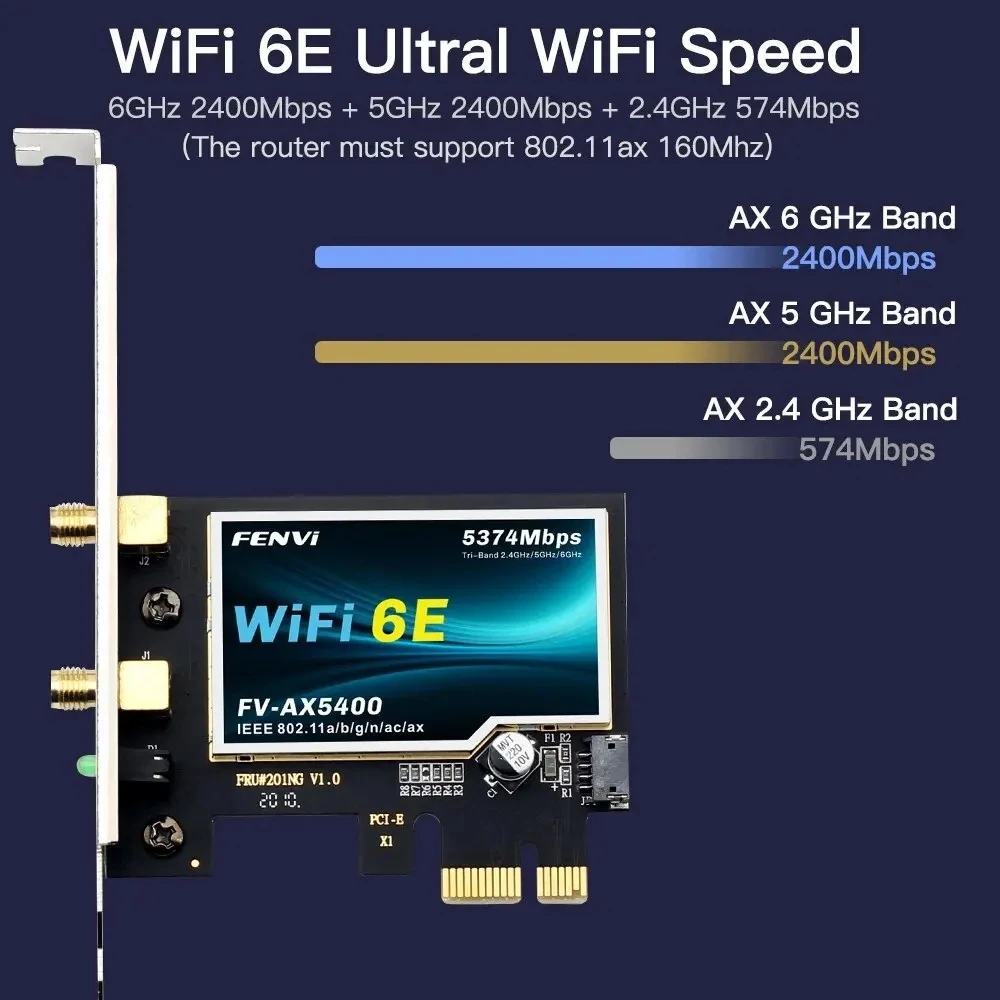 AX210 WiFi 6E PCI Express Wireless Network Card 2.4G/5G/6GHz 5374Mbps PCIe Wifi Card AX5400 Bluetooth 5.3 WiFi Adapter for PC