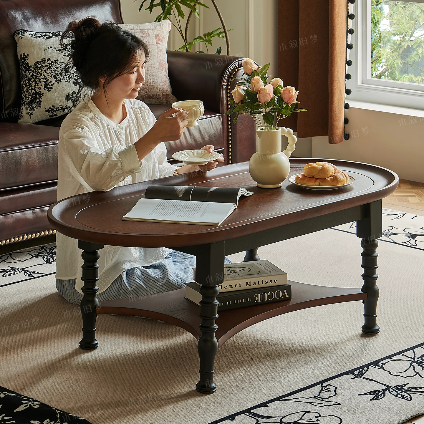 طاولة القهوة غرفة المعيشة المنزلية جولة شقة صغيرة الجانب الرجعية الإقامة المنزلية طاولة منخفضة طاولة صغيرة متوسطة الطراز القديم #4