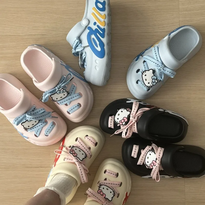

Sanrio Hello Kitty Woman's Cave Shoes Comfortable Indoor Fashion Graffiti Slippers Outdoor Garden Shoes Girls New Beach Shoes