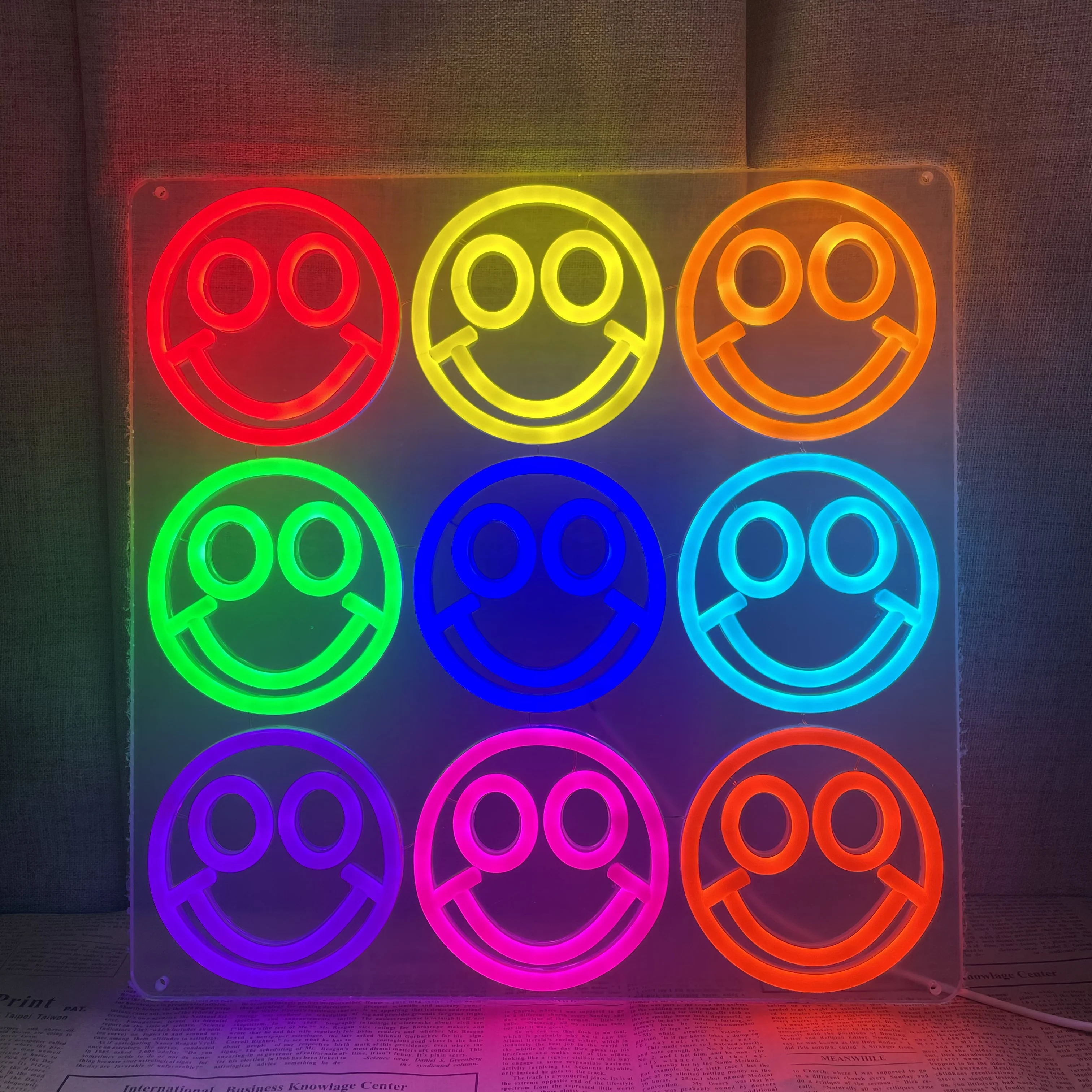 Face Led Neon Sign Happy Neon Sign Vintage Neon Sign Colorful Wall Art Smile Wall Art Decor Handmade Kids Baby Bedroom Neon