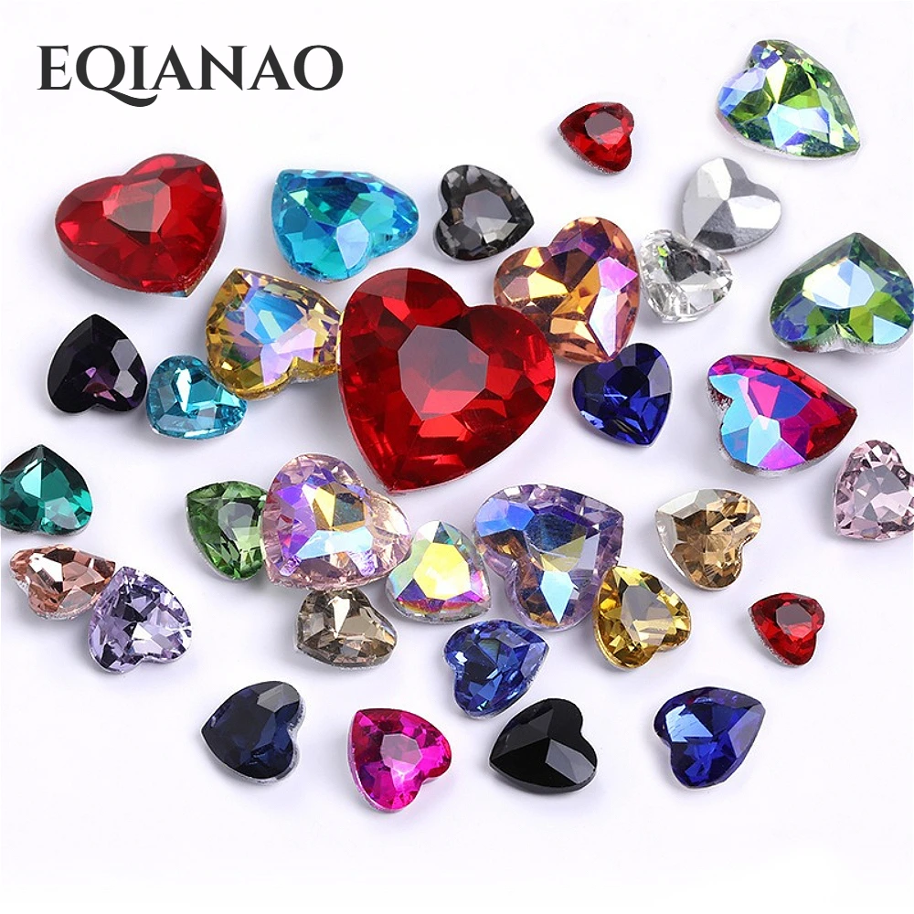 100PCS Heart Pointback Rhinestones 8-12mm Crystal Glass Peach Heart Strass for Nail Art Clothing Dress Jewelry DIY Decor