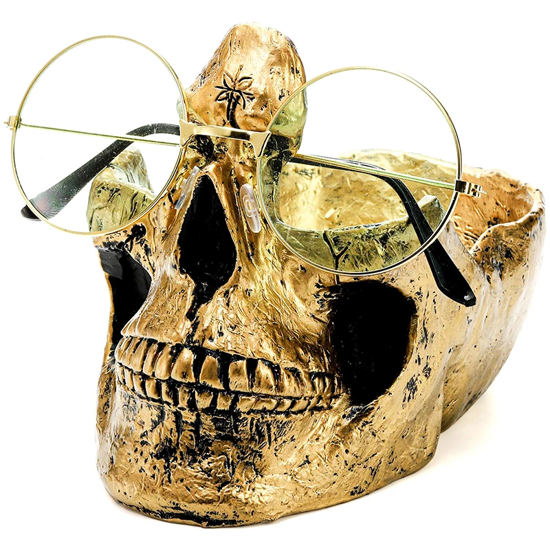 Gold Skull Glasses Stand Holder Creative Eyeglasses Holder Sunglasses Spectacle Display Rack For Home Desk Decor Christmas Gift