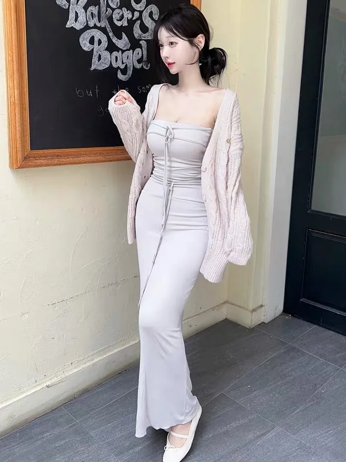 Elegant Pure Desire Style Women's High Waist Cotton Blend Half Body Skirt Fish Tail Wrap around Casual Versatile Lazy Feel