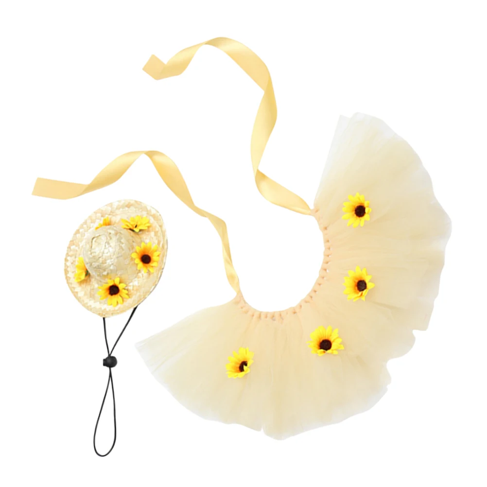

Summer Wreath Pet Dressed up with Garland Mesh Skirt Party Hat for Dog Toddler Tutu