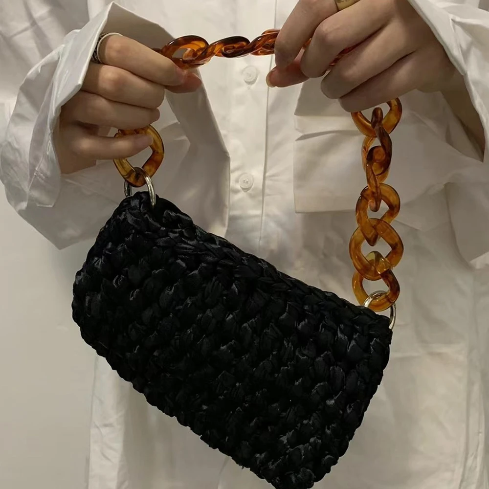 

Acrylic Chains Flap Women Handbags Handmade Knitting Shoulder Bag Mini Crochet Woven Bags for Women Designer Bags for Women 2024