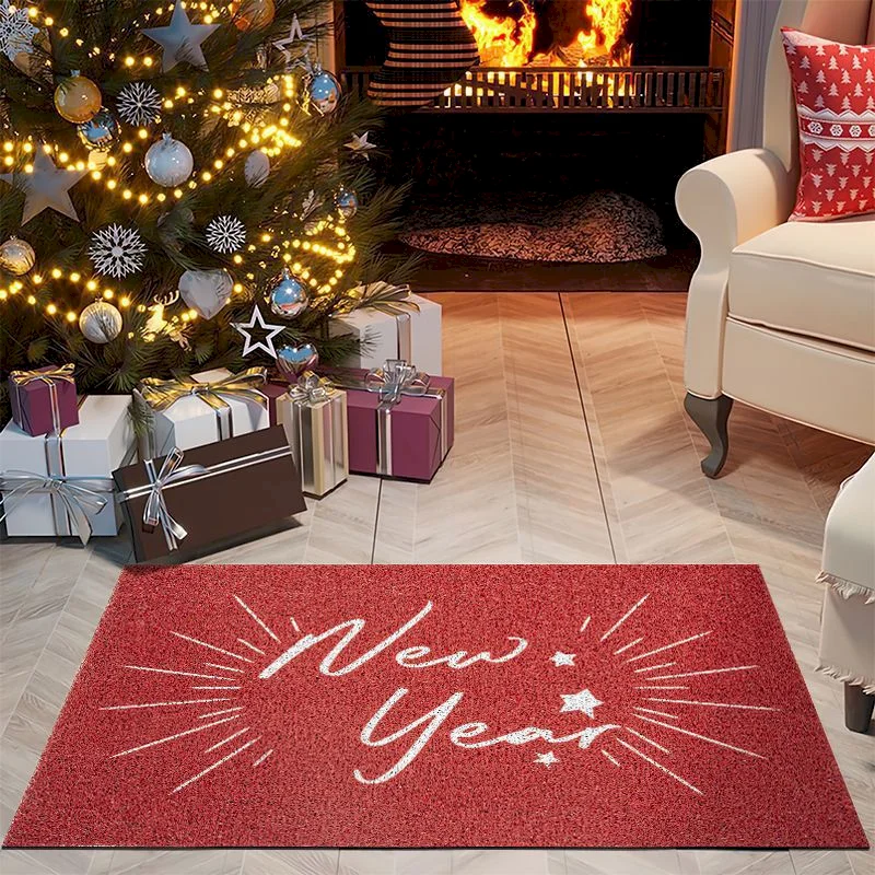 VIKAMA Gift Box Snowflake Letter Printed Floor Mat, Red Christmas Carpet, Anti Slip And Absorbent Home Decoration