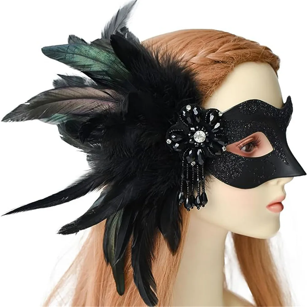 Decoration Halloween Mask Women Venetian Mask Masquerade Fancy Dress Party Princess Feather Masks Photo Props