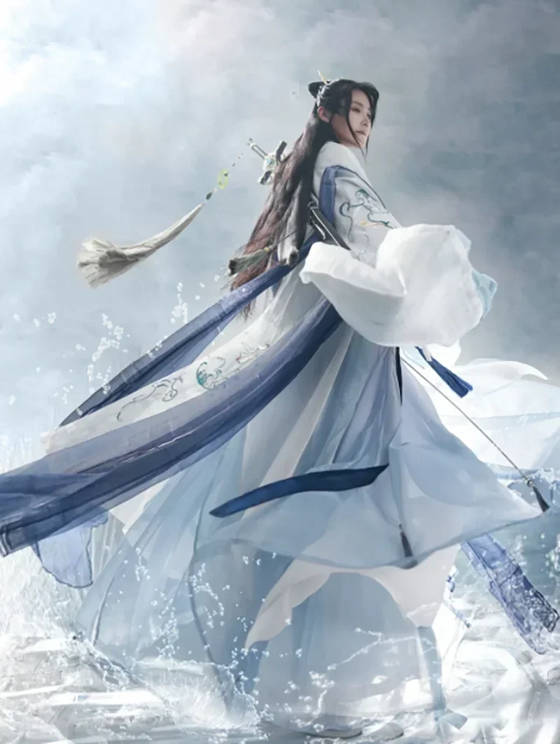 

Большой размер 3XL Hanfu, мужской китайский традиционный костюм Hanfu с вышивкой, мужской карнавальный костюм, нарядное платье, синий и белый комплект Hanfu для мужчин 3XL