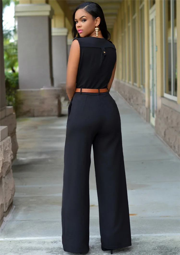 Business Formal Jumpsuit Work Wear Women Romper Elegant Long Deep V Neck Sleeveless High Waist Wrap Jumpsuits Fashion Streetwear