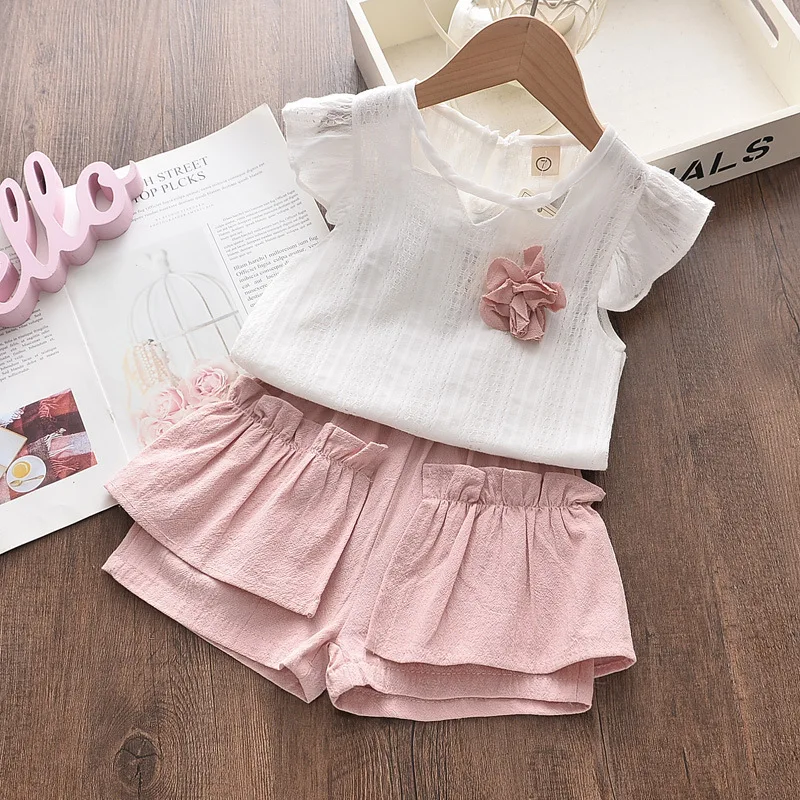 

Popular Summer Girls' Short-Sleeved Shirt Pants Suit ChildrenTT-shirt Shorts Short Skirt Two-Piece Set