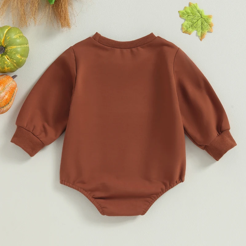 Cute Fall Baby Sweatshirt Romper Long Sleeve Crew Neck Letters Bat Pumpkin Print Fall Bodysuit Halloween Clothes for Girls Boys