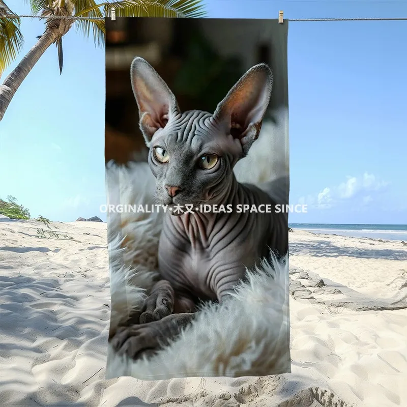 Sphynx Cat Print Beach Towel Patterned Sunscreen And Windproof Suitable For Swimming Pool Camping Travel