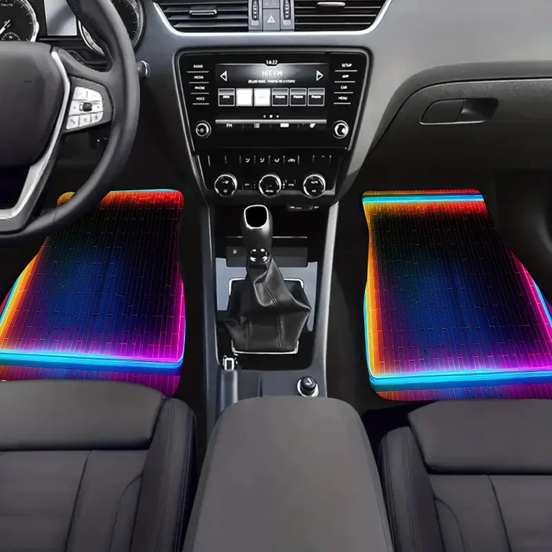 4pcs Neon Glow Car Floor Mats | UV Activated, Multicolor (Pink/Purple/Blue/Green) - Suitable For Trucks, SUVs | Heavy-Duty, Nigh