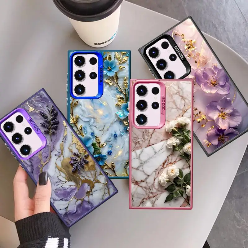 Etui Flower Marble Case do Samsung Galaxy S24 Ultra S20 S21 FE S23 Ultra Note 20 S22 Plus S20 FE S24 Soft Cover Luxury