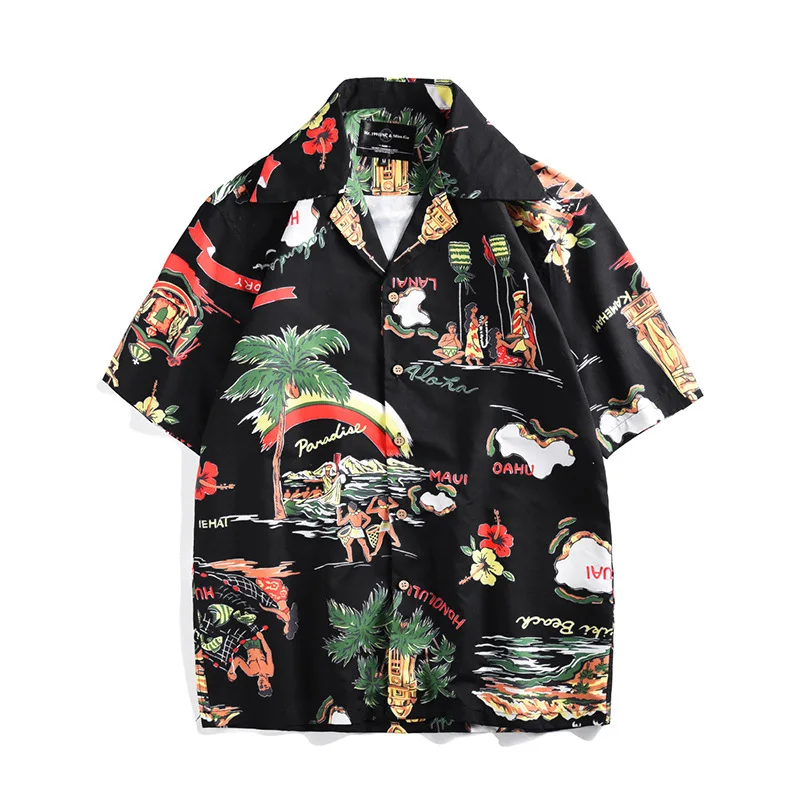 Summer New Men's Casual Shirt Loose Fit Digital Print Turn-down Collar Hawaiian Short Sleeve Shirt Trendy
