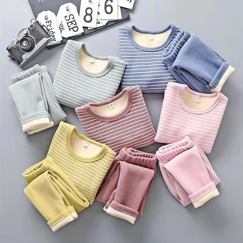 Autumn Winter Children's Warm Underwear Set Thick Velvet Boys Girls Autumn Clothes Autumn Pants Baby Undercover 2-piece Set