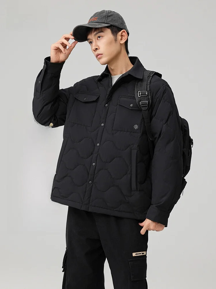 

Мужская пуховая куртка Snow Flng Весна 2026 с отложным воротником, деловой повседневный стиль, модная верхняя одежда из полиэфирного волокна