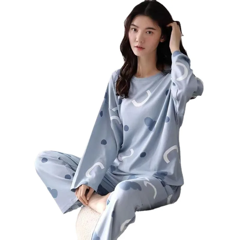 Spring and Autumn Ladies New Girly Cartoon Pajamas Long Sleeve Long Pants Extra Large Suit Autumn and Winter Home Clothes