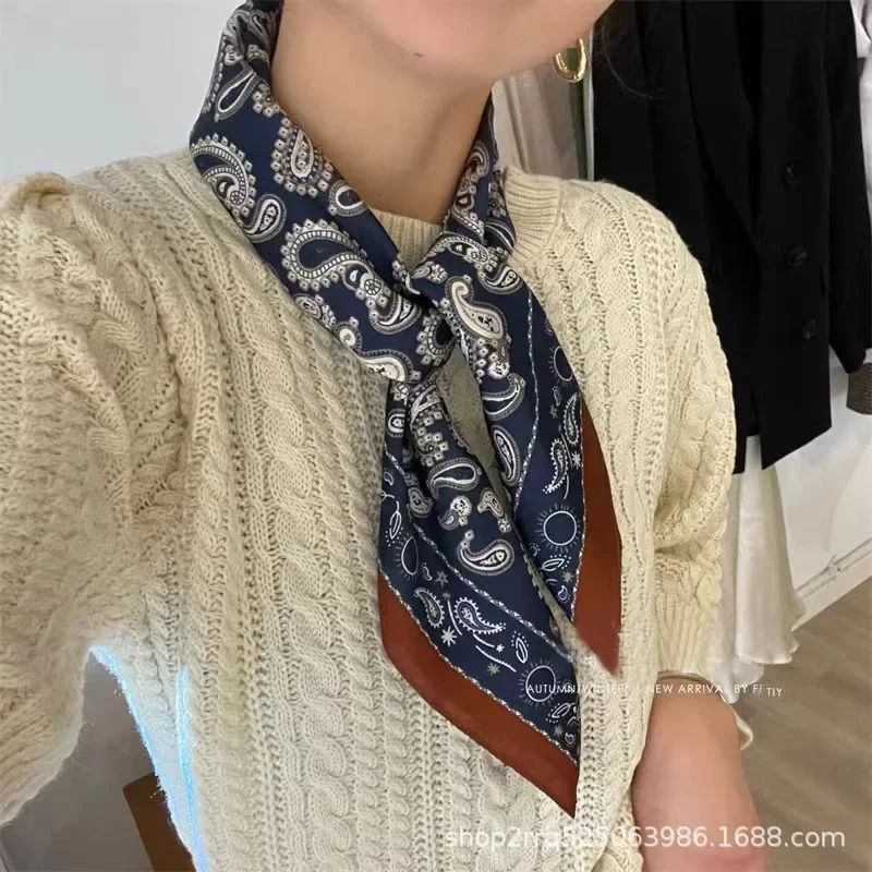 

Luxury Floral Print Chiffon Scarf Women-Spring Summer Thin Square Silk Scarf 70cm, Elegant Fashion Accessory for Office & Casual