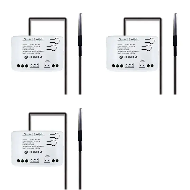 New 3X Tuya Smart Zigbee Switch With Temperature Sensor Passive Dry Contact Zigbee Relay Work With Home Assistant DC 7-32V
