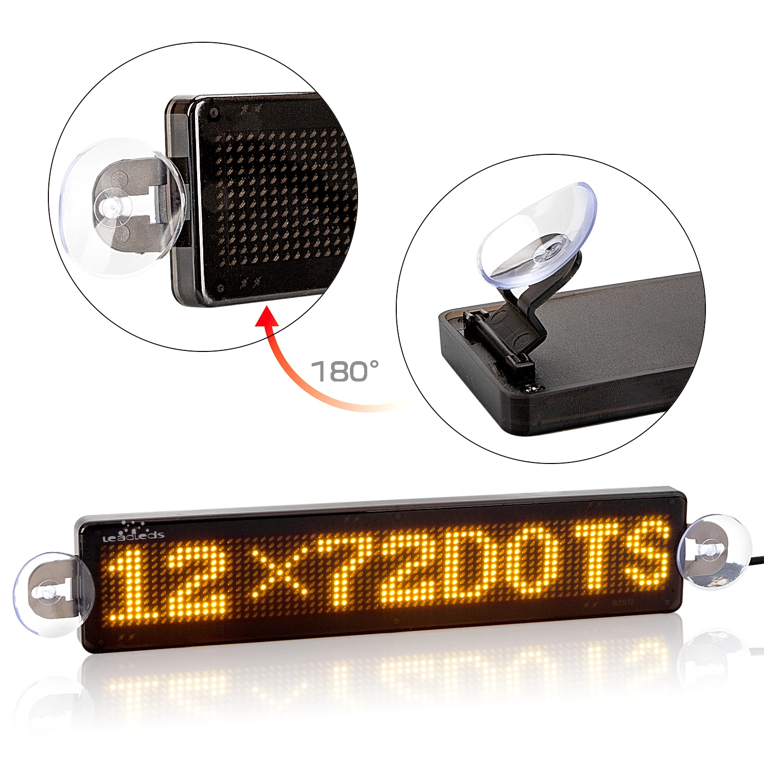 23CM Led Car Sign Bluetooth APP Programmable Scrolling Message Led Display Board for Car Rear Window Suction Cups DC5V USB Cable