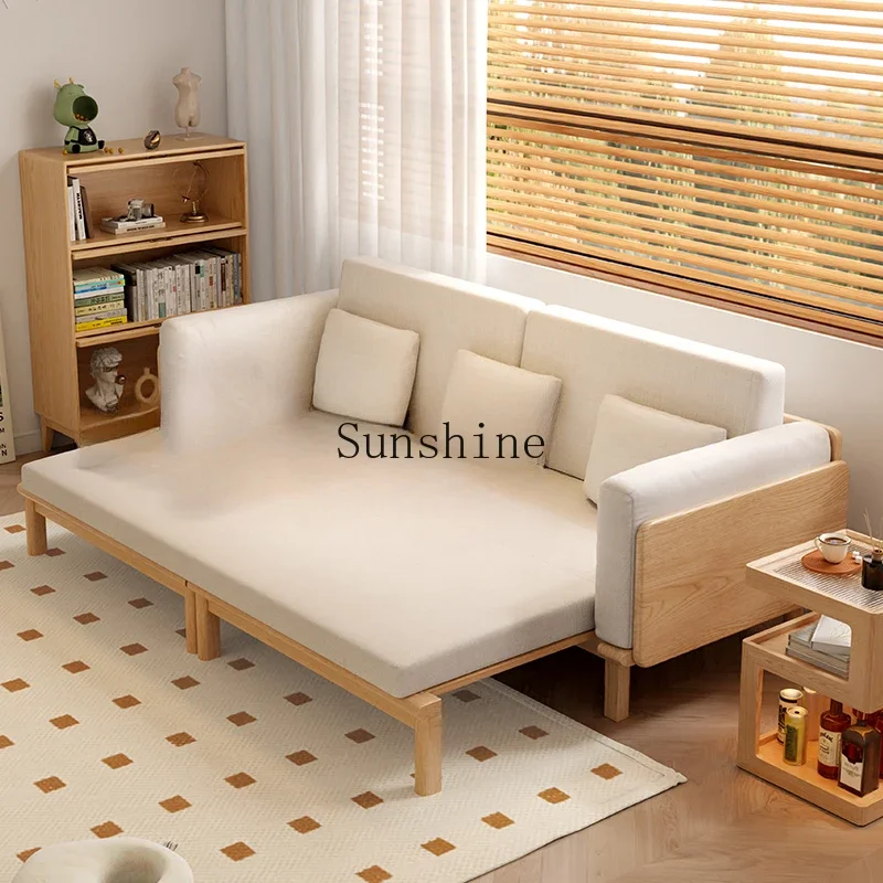 Solid wood folding dual-purpose pull-out living room telescopic multi-functional sofa bed