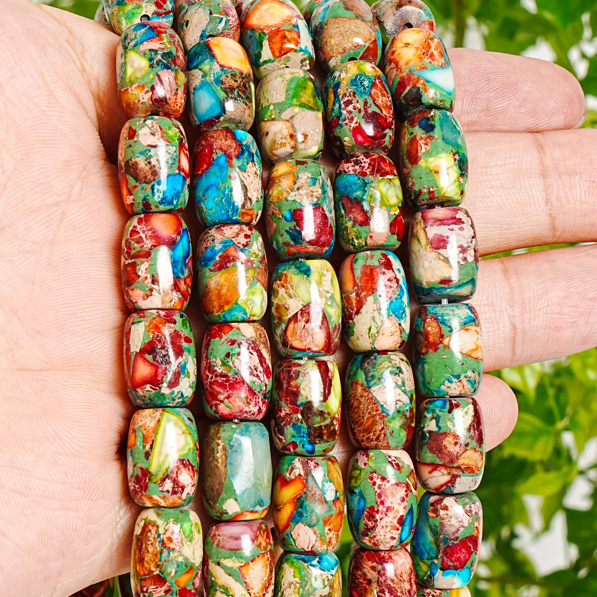 Gold Thread Multicolored Imperial Stone 10X14MM Smooth Barrel Beads Artificial Color For Jewelry DIY Bracelet Necklace Beading